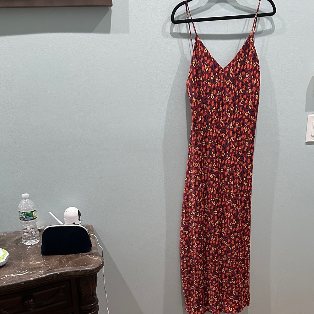 Zara Red and Yellow Floral Maxi satin Dress size large